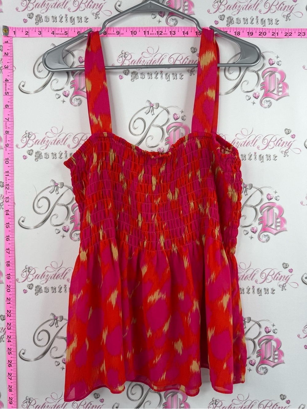 Tank top smocked flowy abstract Bright Pink and Red Smocked Tank Top